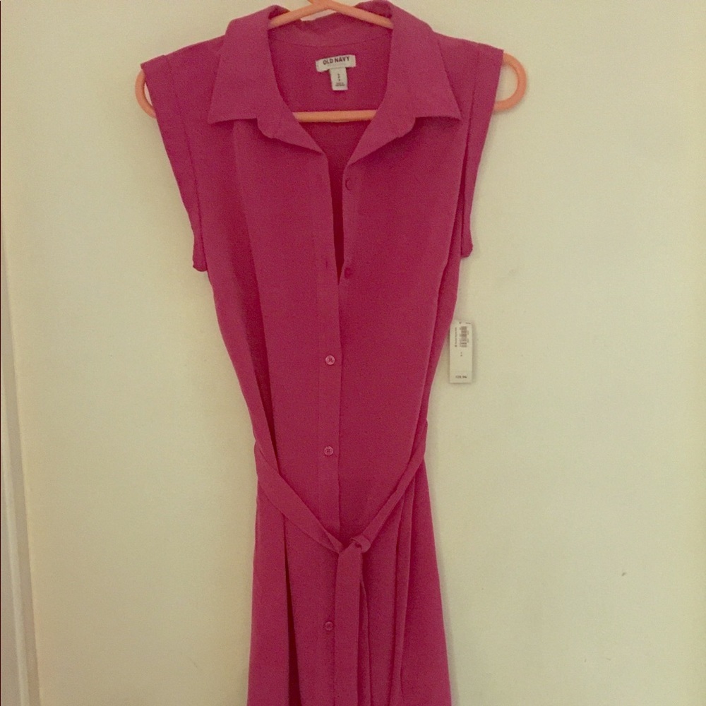 Pink cap sleeve shirt dress